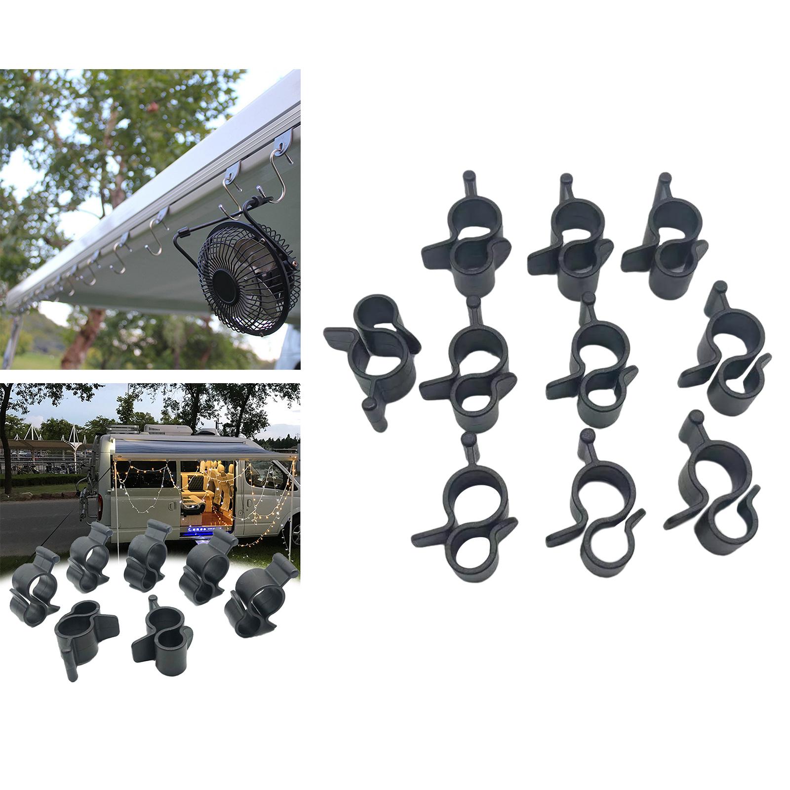 10 Pieces Awning Clips Standard Camping Travel Caravan Black Rope Clamp Tent Hooks Slides into Awning Roller Bar Channel