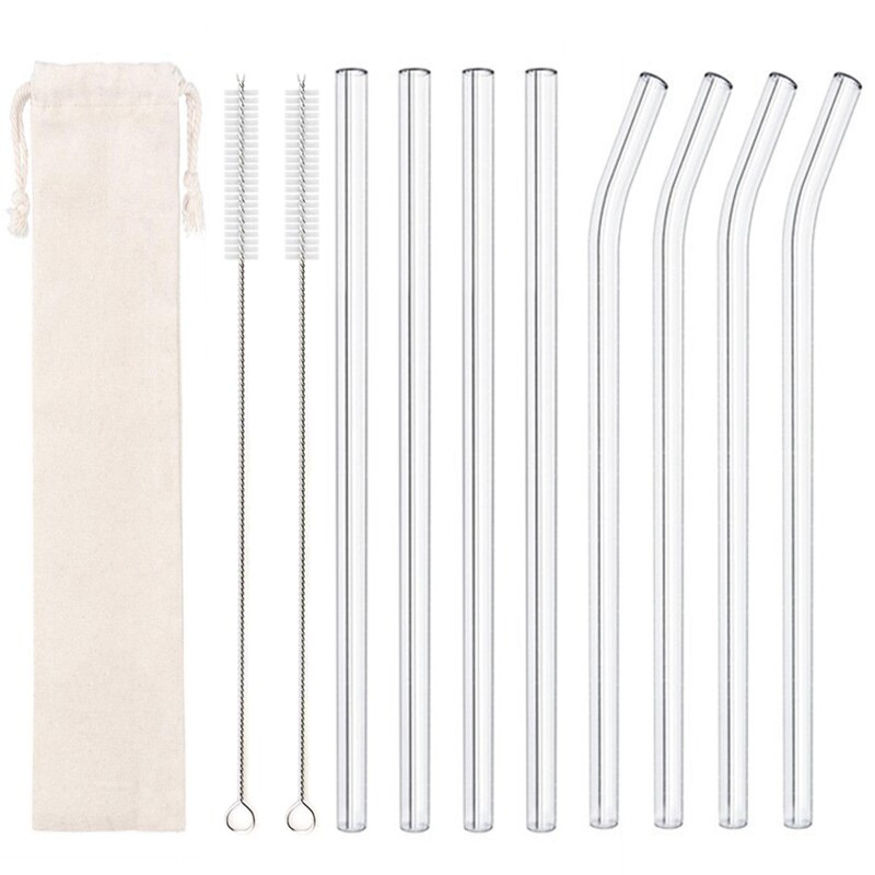Paille en verre transparente pour toute boisson,accessoire sain, réutilisable et , pour Smoothies, cocktails, livré avec brosse de nettoyage, 200x8mm: 8pcs Mixed white