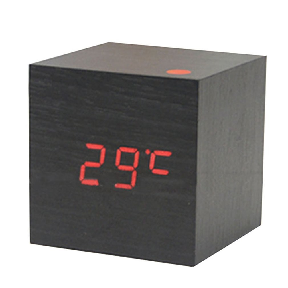 Slt-6029 Vierkante Houten Klok Met Voice Control Vierkante Houten Klok Creatieve Mute Wekker Led Wandklok: Black wooden red