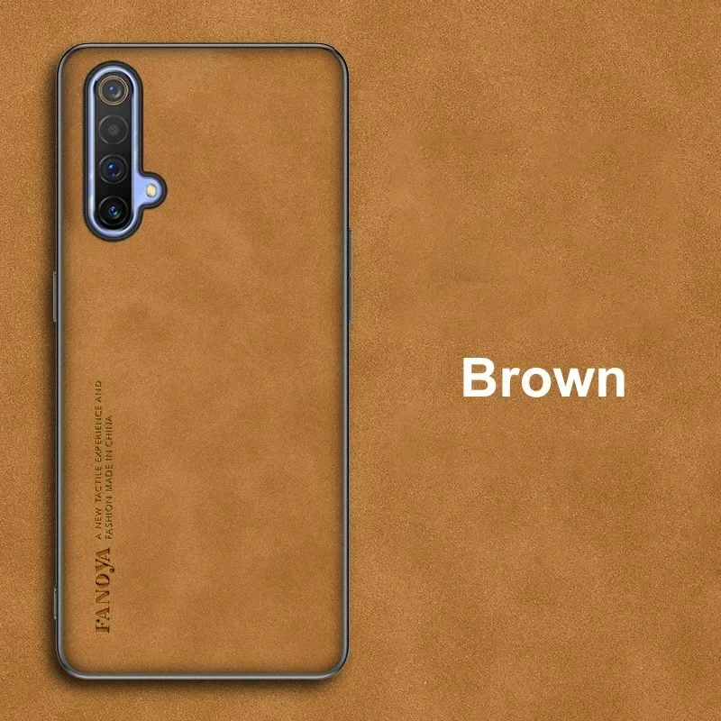 Luxe Pu Lederen Hoesje Voor Realme X3 Superzoom Back Cover Matte Bescherming Siliconen Telefoon Case Voor Realme X50 Pro Realmex3 Coque: aluminium / Bruin