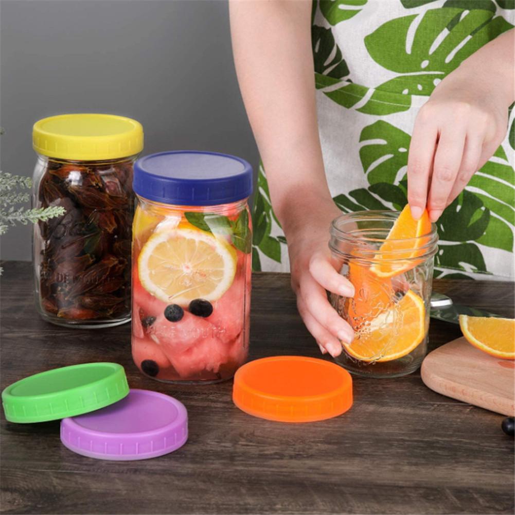 Tapa de tarro de plástico de 10 Uds con anillo de sellado de silicona y tapa de botella de almacenamiento de Color tapa de botella con boca Regular herramienta de cocina