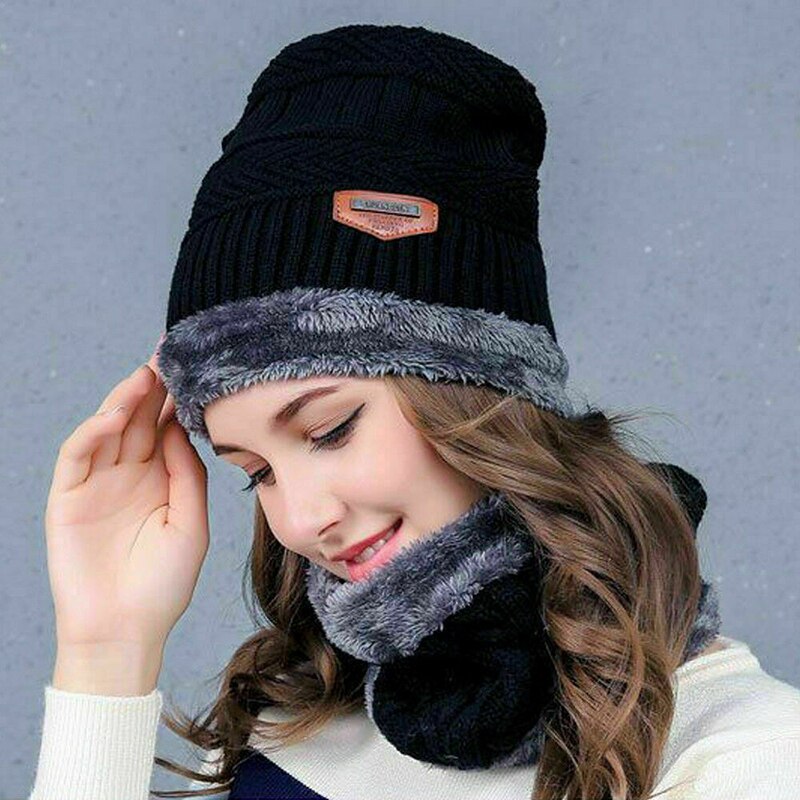 Juegos de gorro y bufanda abrigados de invierno para hombre, Set de bufanda de punto suave, gorros, gorros para mujer, gorros de punto Unisex, gorros de ganchillo, nueva