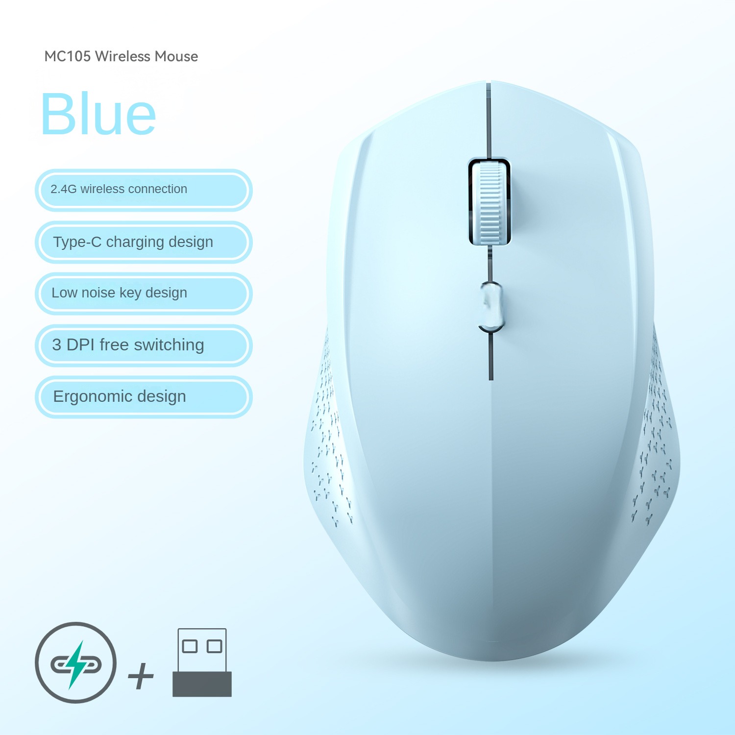 1600 DPI 2.4G/BT Dual Mode Wireless Mice Rechargeable Ergonomic Silent Bluetooth Mouse For Laptop/Notebook/iPad/Tablet/Mac book: Blue
