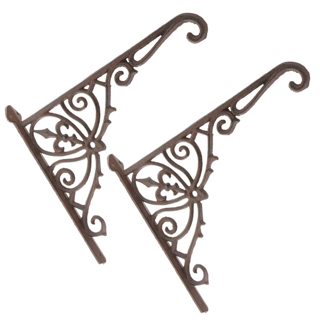 2pcs Home Decorative Shelf Bracket Ornate Pattern Cast Iron Right Angle Wall Brace Shelf Brackets L