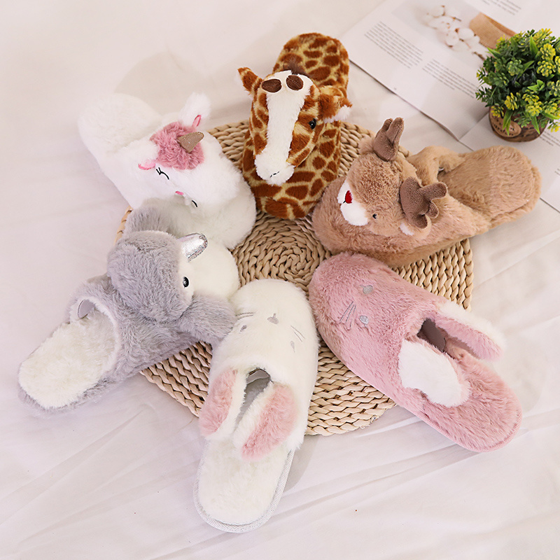 Millffy cute penguin giraffe elk slipper animal home slipper Women Floor Soft lovely Slippers Female Shoes Girls Warm Shoes