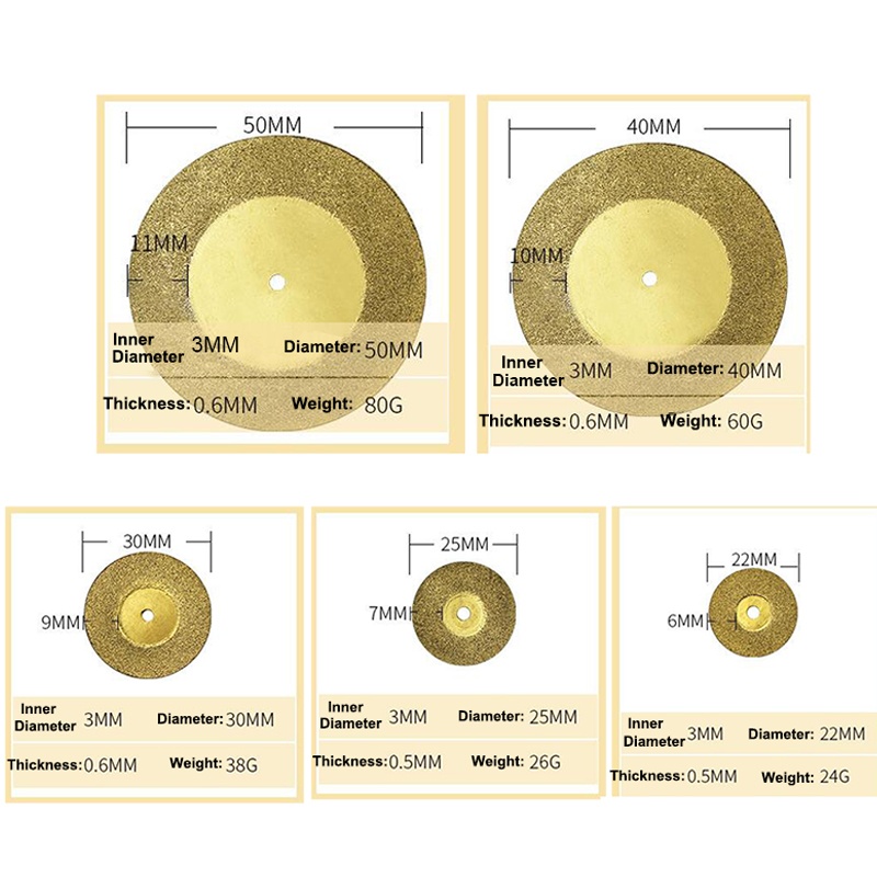 Diamant-Sägeblatt, Mini-Dremel-Trennscheibe, 10-teiliges Rad mit 2 Pleuelstangen für Dremel-Bohrdrehwerkzeug, 22 mm, 25 mm, 30 mm, 40 mm, 50