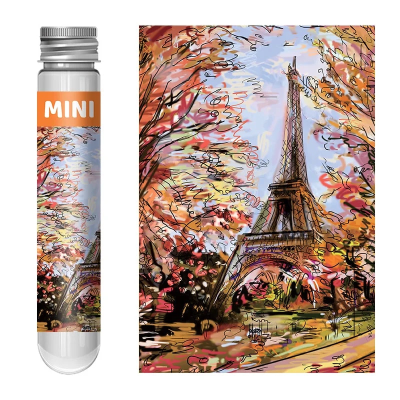 150- piece test tube puzzle, walk in the rain, mini travel puzzle, christmas house, paris tower, new year: Black