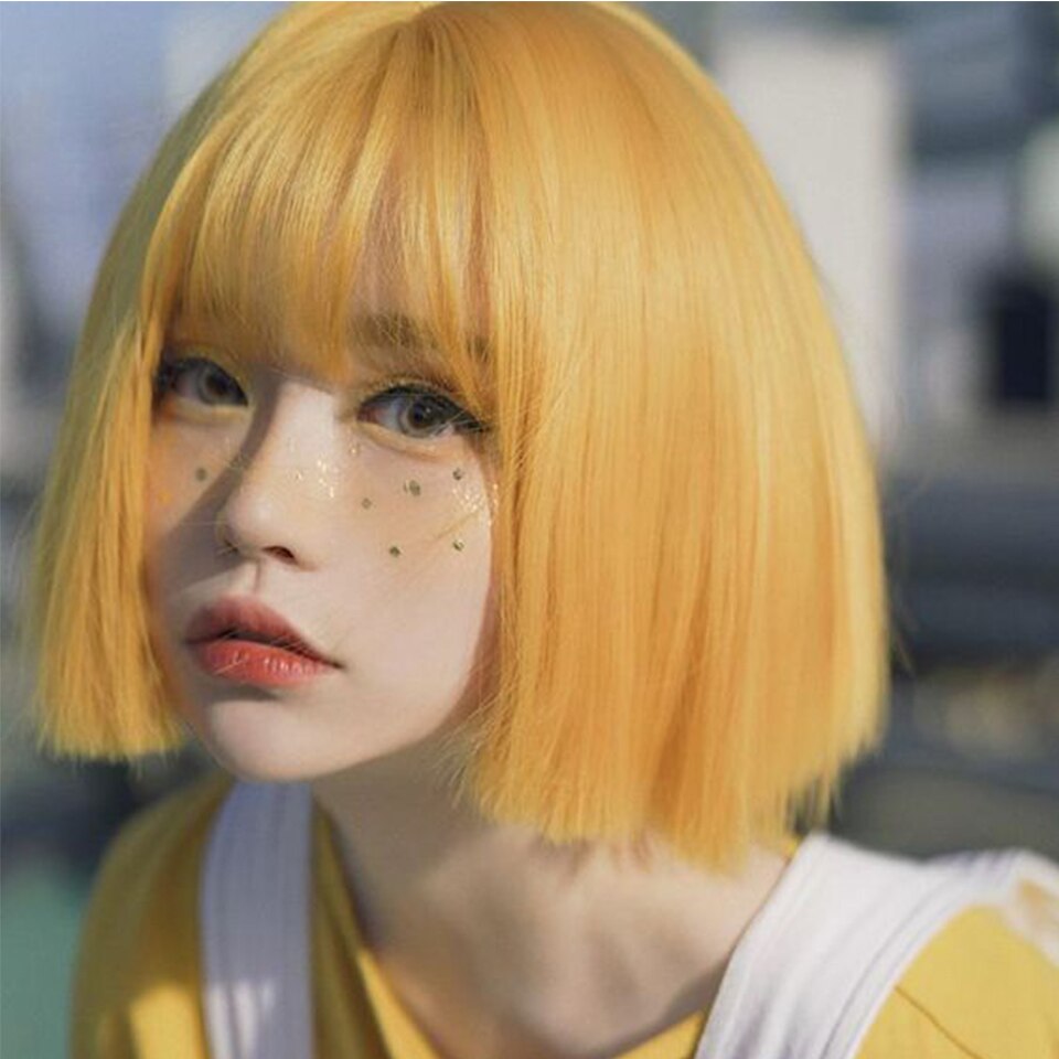 Hoiuyan Kort Haar Bob Synthetische Pruik Meisje Pony Korte Rechte Bob Pruik Hoge Temperatuur Fiber Cosplay Lolita