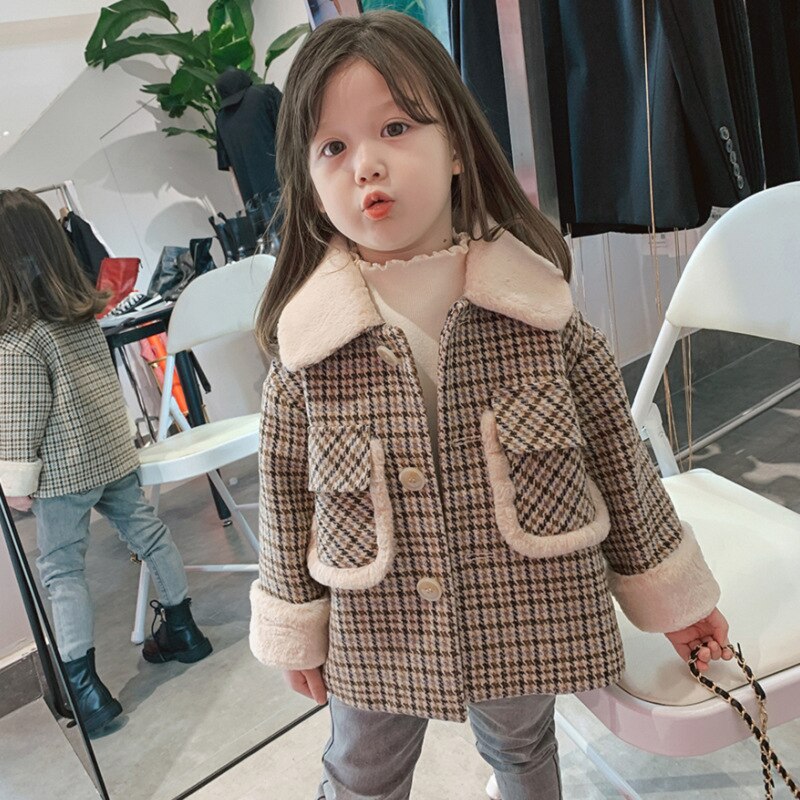 Jas Meisje Met Plaid Wol Kraag En Katoen Zware Jas Jas Meisjes Winterjas Kid Jas