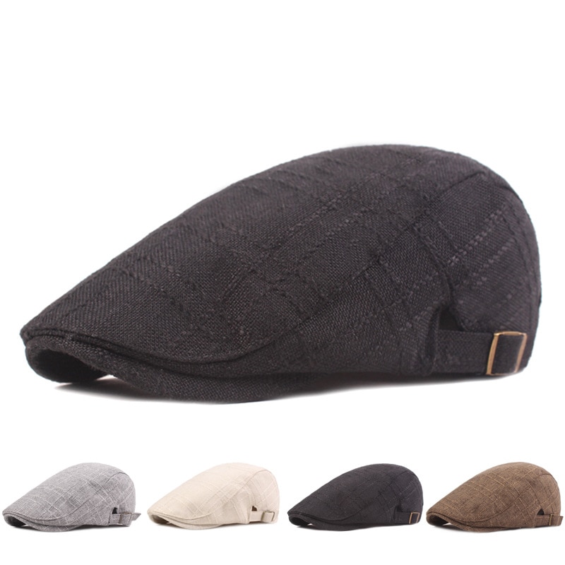 Boina Peaky Blinder para hombre y mujer, gorro plano de lino, ajustable, para verano y primavera