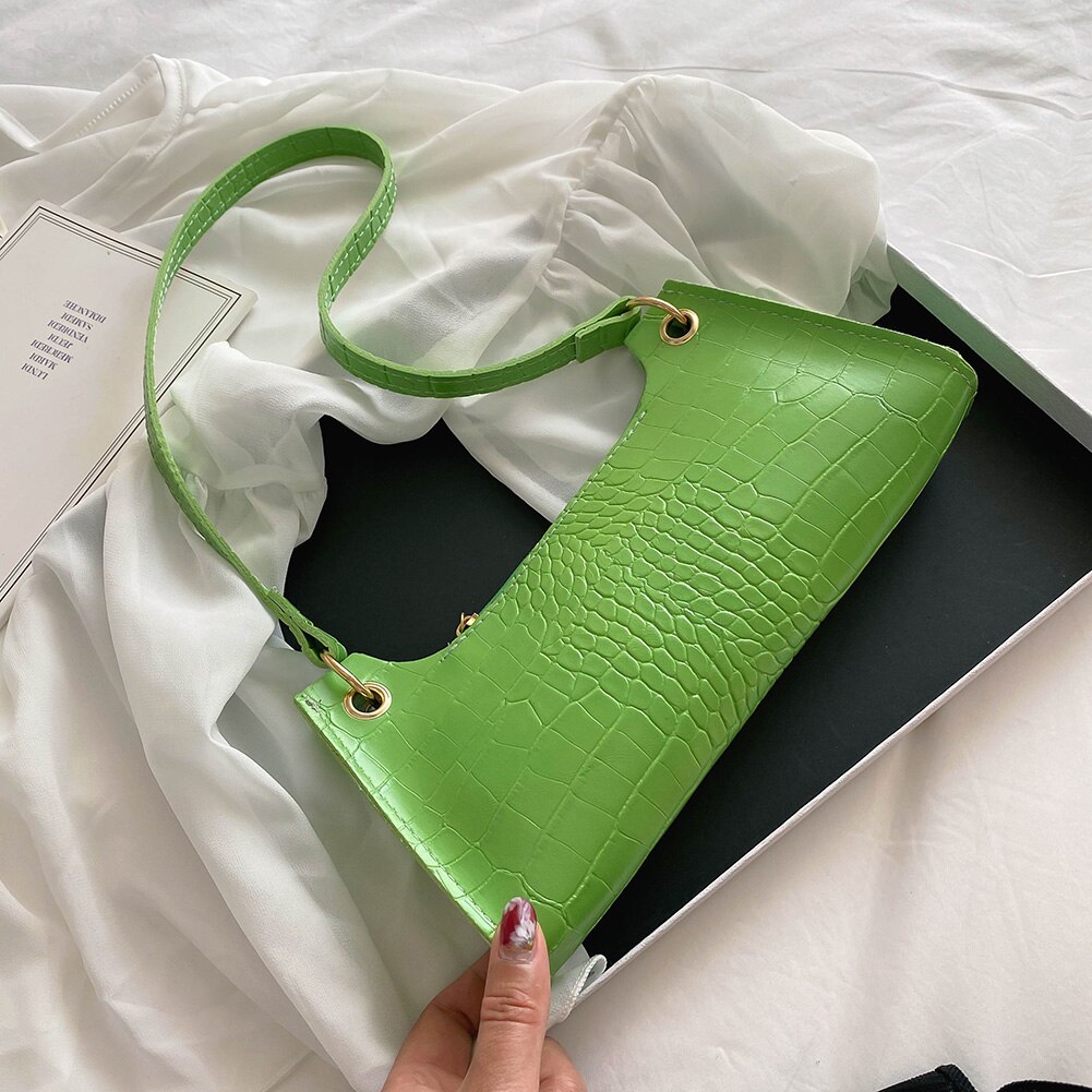 Alligator Patroon Vrouwelijke Kleine Handtas Bakken Draagbare Vrouwen Effen Kleur Pu Leather Casual Onderarm Purse Schoudertassen: Green