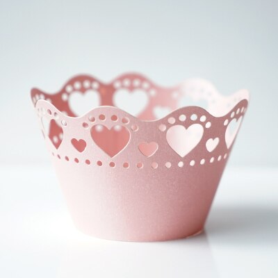 Bruiloft cupcake side 10 stks/pak hartvorm hol papier cupcake omliggende rand bakvormen cake tools wit/blauw/roze/zilver: Pink