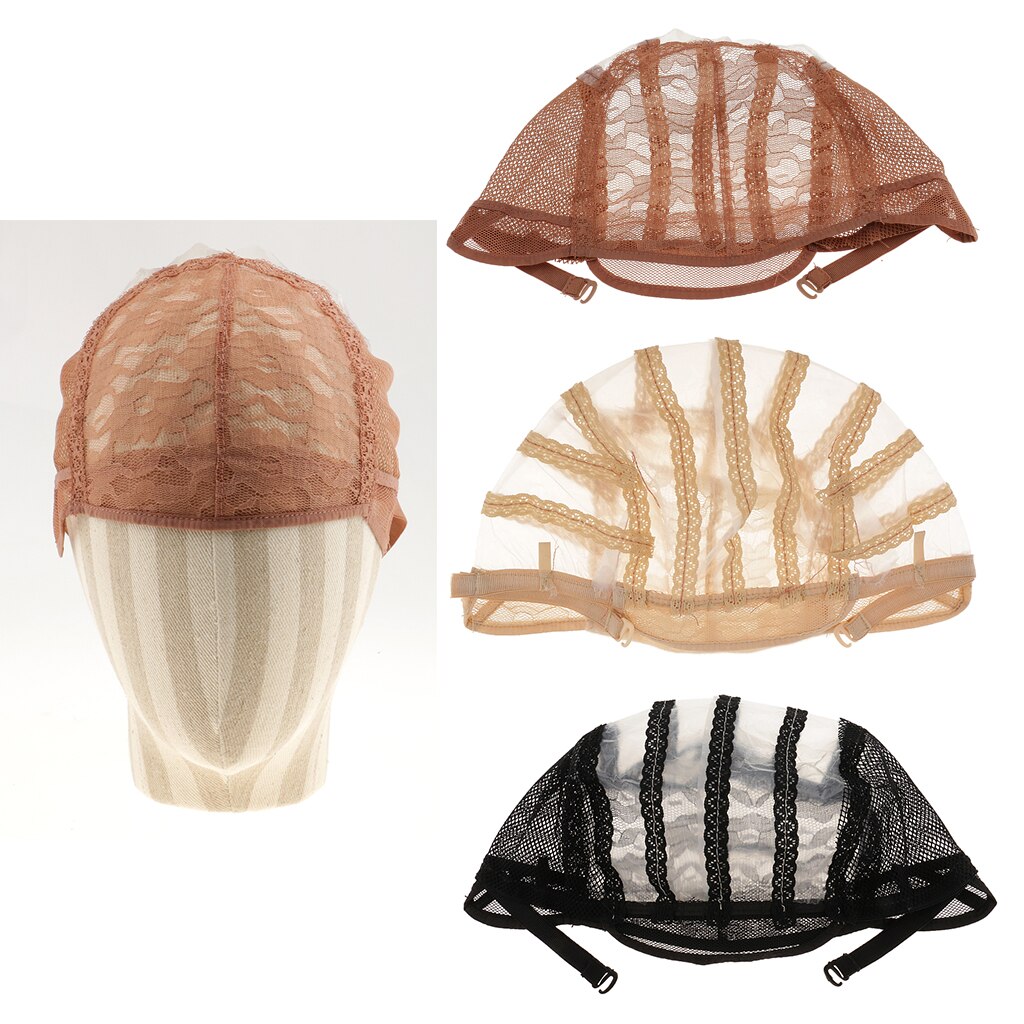 1 Uds. De gorra de malla para peluca de encaje para hacer peluca, gorro de red de pelo de tejido Invisible elástico, color negro/marrón/Beige