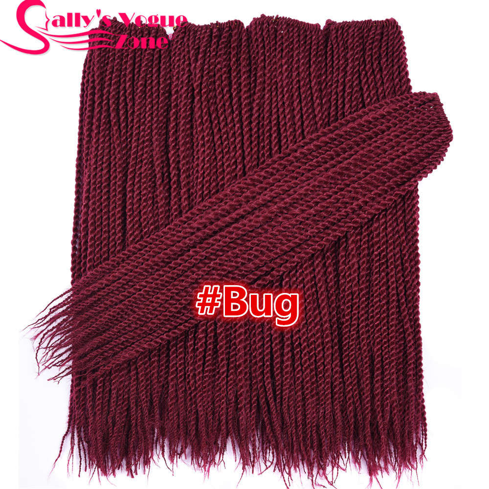 5 pakkausta/erä sallyhiukset pienet senegalilaiset virkatut punokset hiukset 18 " 2x virkatut letit 30 juuria/pakkaus synteettiset ombre-punokset: #burgundy