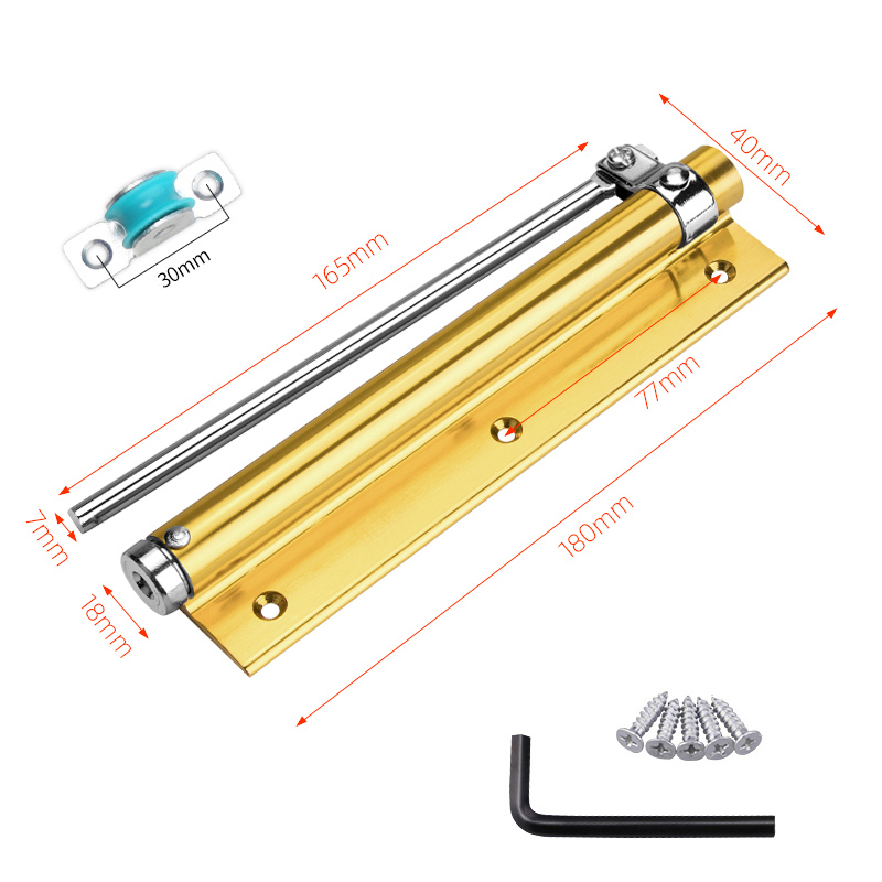 Cierre de puerta automático ajustable, dispositivo de cierre de puerta automático con resorte, de aleación de aluminio, adecuado para muchos tipos de puertas: Gold