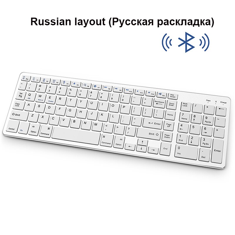 Jelly Comb-teclado inalámbrico Bluetooth delgado para tableta, portátil, Smartphone, iPad, teclado inalámbrico recargable con tecla numérica: White Russian layout