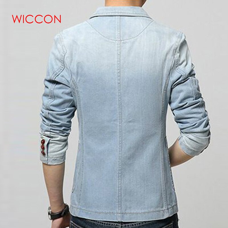 Blazer de de de otoño para hombres, trajes vaqueros de tendencia para hombres, chaqueta Casual de mezclilla para hombres, chaqueta de mezclilla ajustada para hombres
