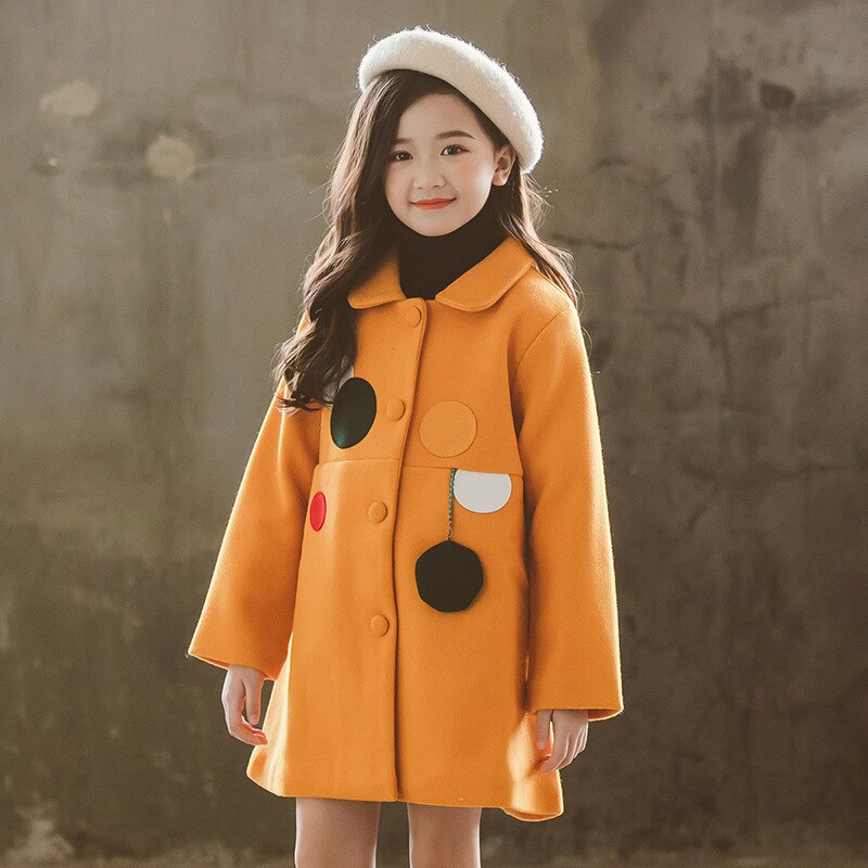 Abrigo de lana grueso para niña, chaquetas largas de invierno, ropa para niño, chaqueta y prendas de vestir, abrigo de lana grande: YELLOW / 5 años