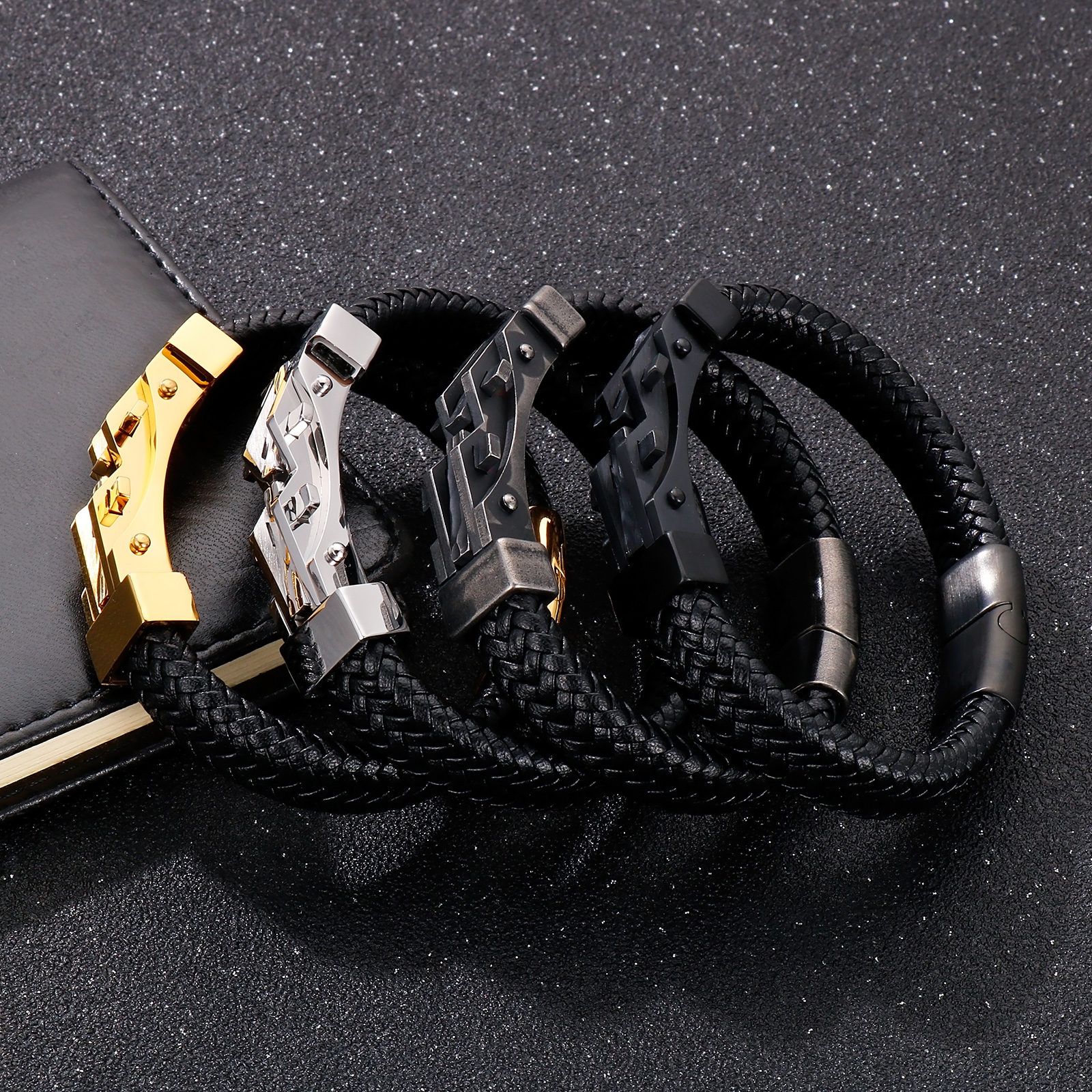 Trendy Leather Bracelets Men Stainless Steel Braided Rope Bracelets For Male Bracelets Jewelry Pulsera Hombre