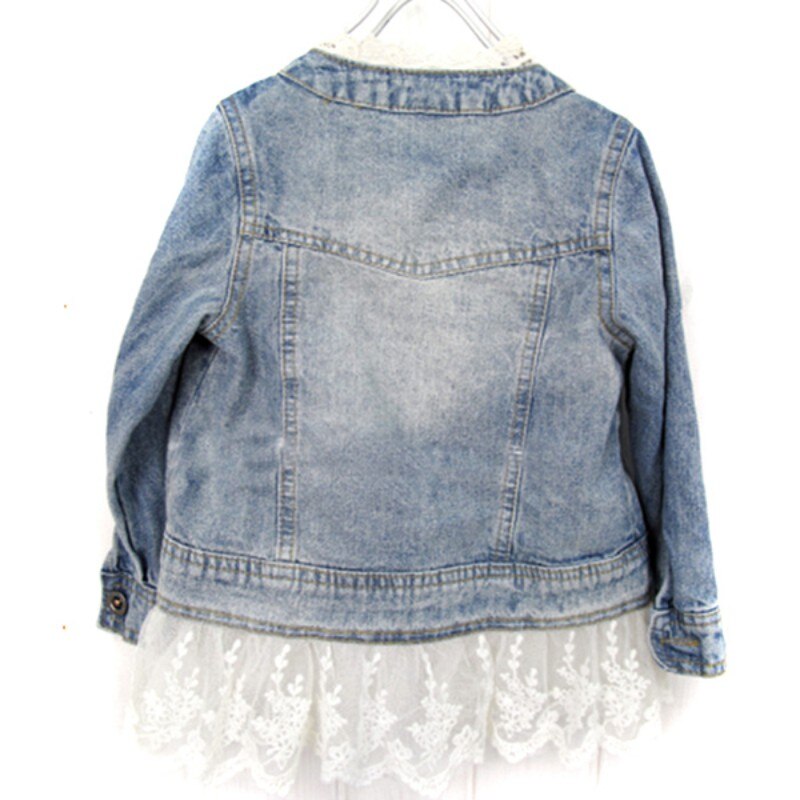 Baywell Girls Jean Jackets Kids Lace Coat Long Sleeve Button Denim Jackets For Girls 2-7Y
