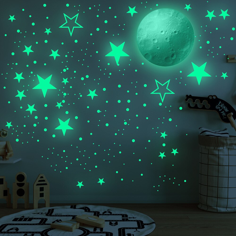 Tofok-pegatina de pared de estrellas para decoración, pegatinas fluorescentes luminosas DIY de 30cm, Luna, Planeta, salón, techo, escaleras, ventana que brillan en la oscuridad