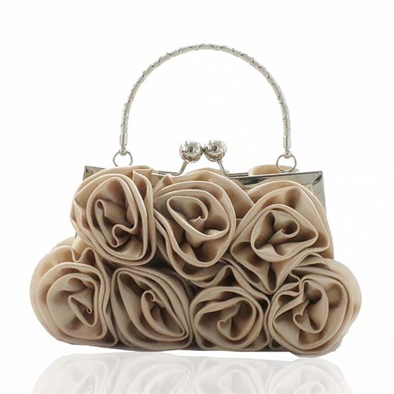 Satin Blume Tasche Hand-genäht 14 rosen Abend Tasche Kupplung Satin Stoff Kleid Party Handtasche Hochzeit Braut tasche Rot