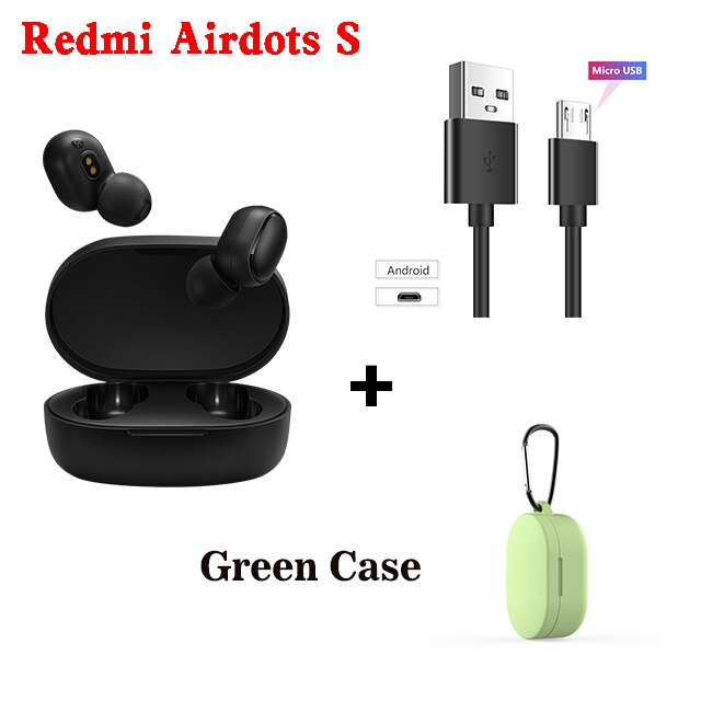 Xiaomi Redmi Airdots S Oordopjes Originele Mi Tws Draadloze Koptelefoon Bluetooth Ai Controle Gaming Headset Met Microfoon Ruisonderdrukking: green case cable