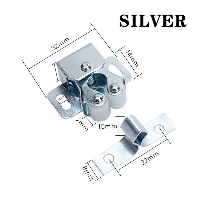 2 st magnet skåp fångar dörrstopp närmare stoppare spjäll buffert skåp lås garderob hårdvara möbler beslag: Silver-