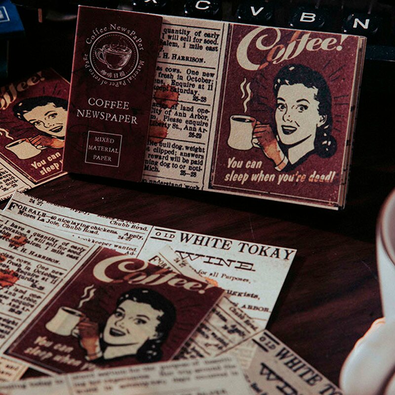 Papel de Material múltiple Vintage para diario, libro de recortes, decoración de periódico, Retro, teñido de café, 30 hojas