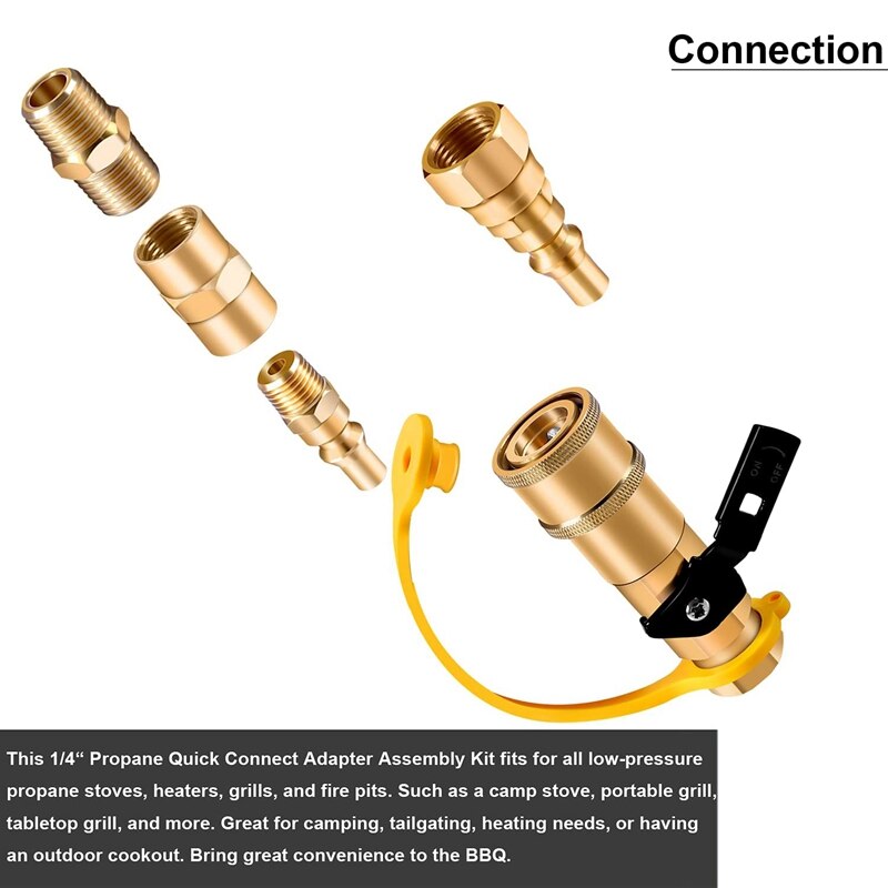 6Pcs Propane Quick Connect Fittings Adapter Shutoff Valve 3/8Inch Flare X 1/4Inch NPT Male Pipe Fitting To Heater