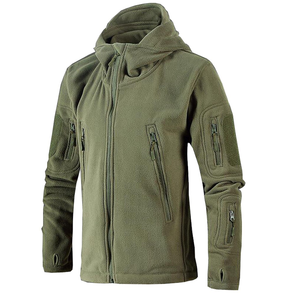 Outdoor warm hiking hunting fleece jacket men women windproof warm-keeping coat sweater windbreaker windcoat Hooded jacket: Army Green / S