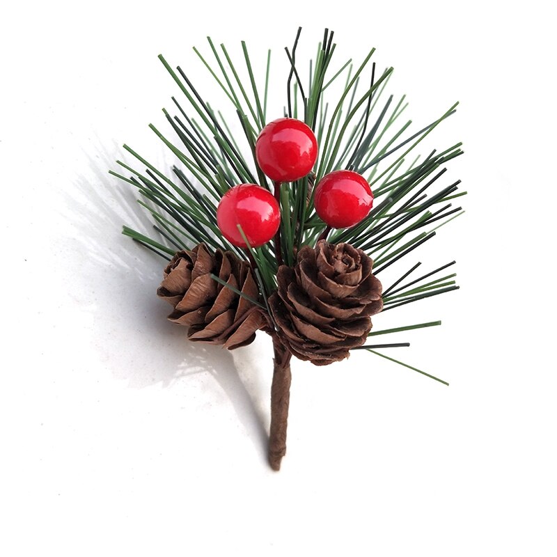 XD-20PCS Kunstmatige Bloem Rode Kerst Berry En Pine Cone Met Hulst Takken Kerst Decoratie Voor Thuis Bloemen Decor