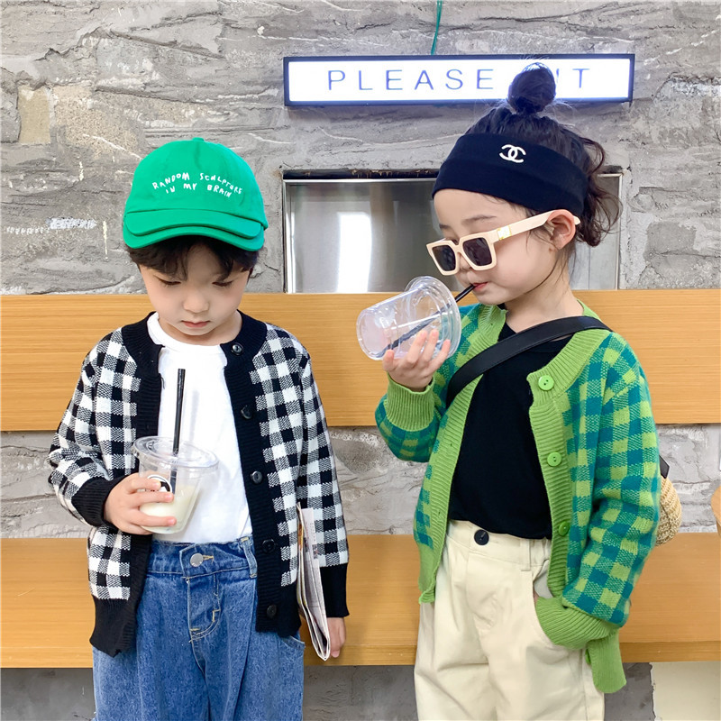 Lente Mode 2 Kleuren Plaid Trui Jas Jongens En Meisjes Losse Casual Gebreide Vesten