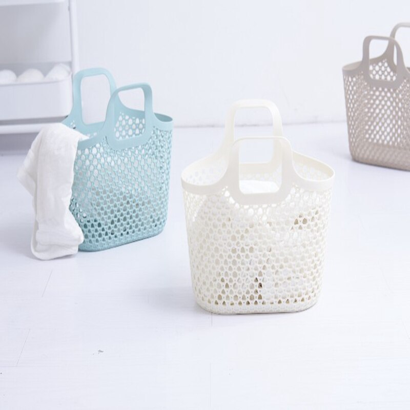 Pack of 2 Utility Plastic Storage Baskets with Handle Anti-rattan Shopping Basket PE Soft Plastic Weaving Basket
