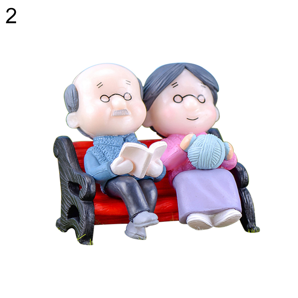 Mini park benk bestefar bestemor modell miniatyr plast hage statuer landskap hage dekor ornament skulpturer