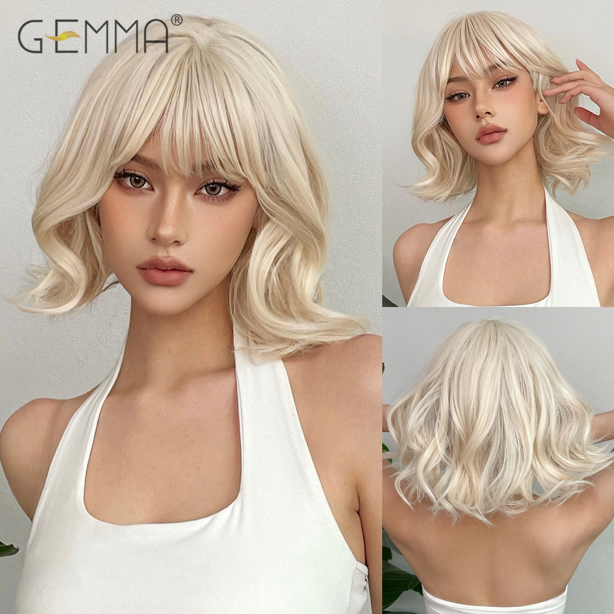 Ombro longo luz roxo peruca encaracolado sintético com franja para mulheres curto ondulado cosplay festa perucas de cabelo natural resistente ao calor: YELLOW