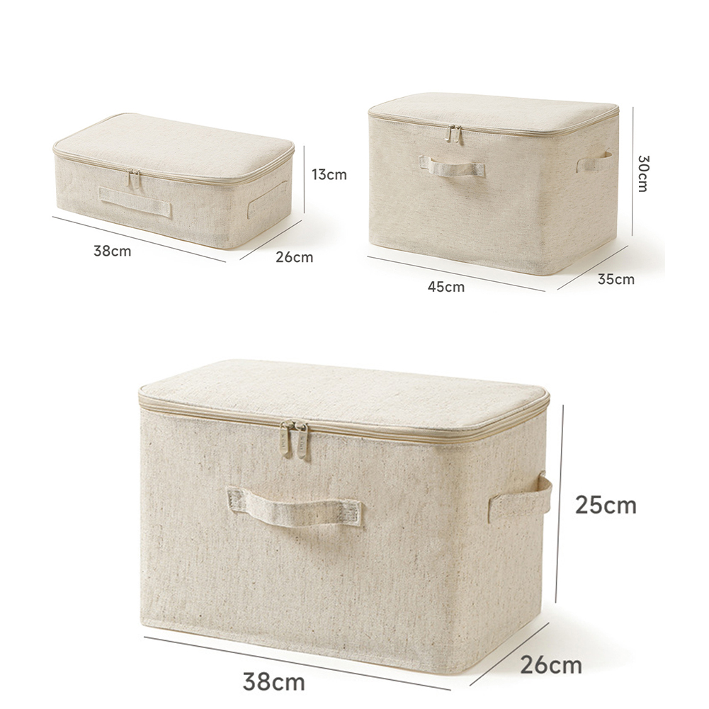 White Storage Boxes Universal Cotton & Linen Storage Bin Dustproof Clothes Quilt Organizing Box With Handle For Living Room