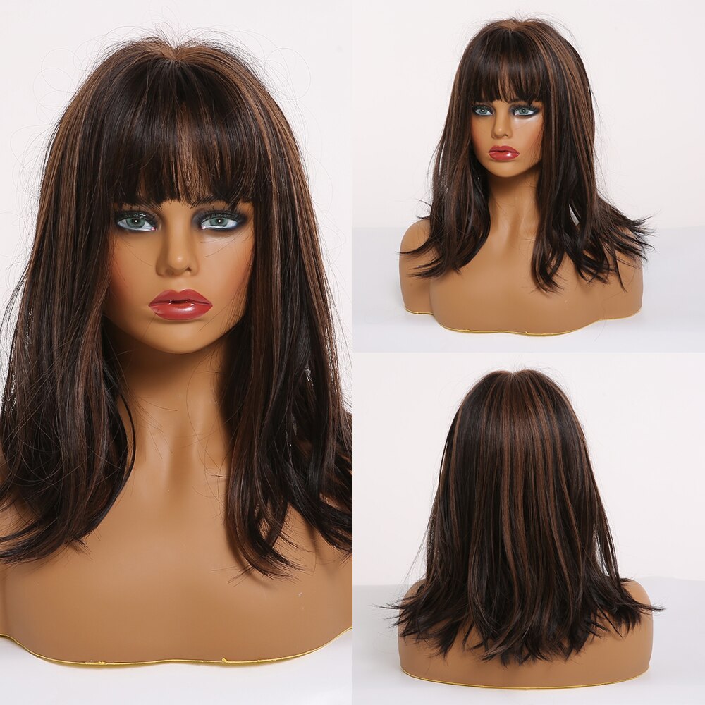 Element Kurze Gerade Synthetische Braun Nette Bob Perücken mit Pony Hitze Beständig Perücken für Weiß/Schwarz Frauen Party oder täglichen Verschleiß: lc264