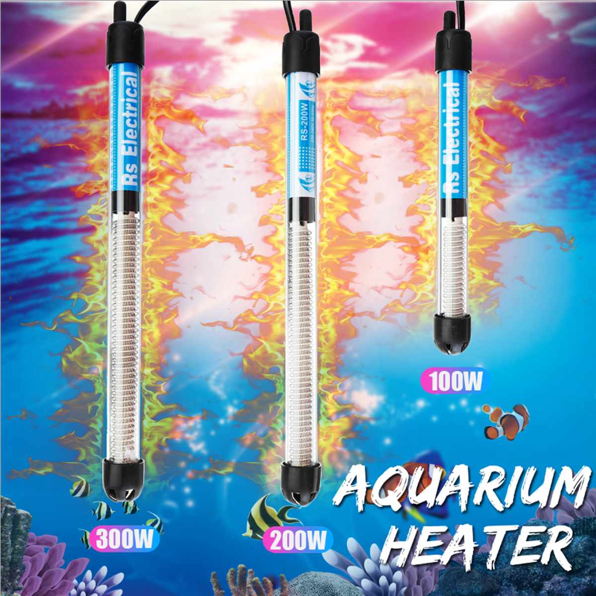 Adjustable Temperature Thermostat Heater Rod Submersible Aquarium Fish Tank Water Heat 100W/200W/300W 220V