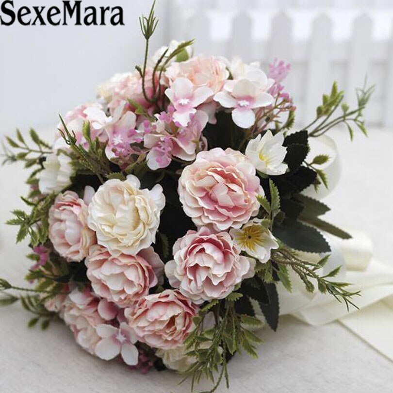 neue 7 Farben hochzeit Strauß Handgemachte Rosen Rosen buque de noivas hochzeit blumen braut sträuße
