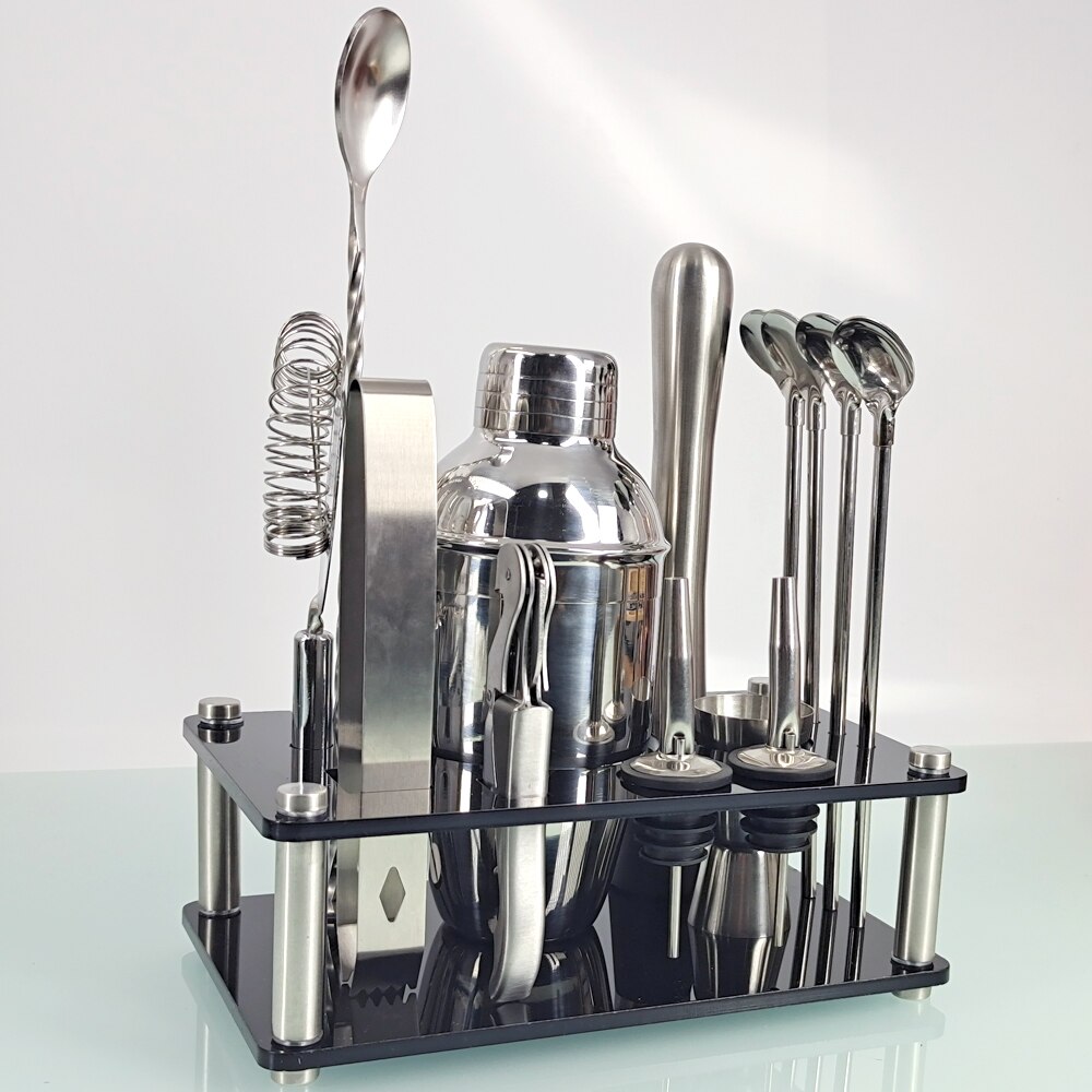 Home Bartender Kit 16 Pezzi In Acciaio Inox - Set Completo Con Shaker, Jigger, Muddler E Secchiello Per Cocktail