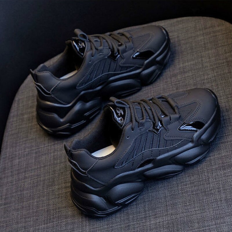 Hardloopschoenen platform sneakers dames gevulkaniseerde schoen chunky zwart grijs casuals ademend veterschoenen goede schoenen