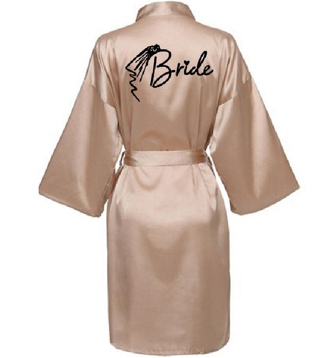 Wedding Party Team Bride Robe With Black Letters Kimono Satin Pajamas Bridesmaid Bathrobe SP033
