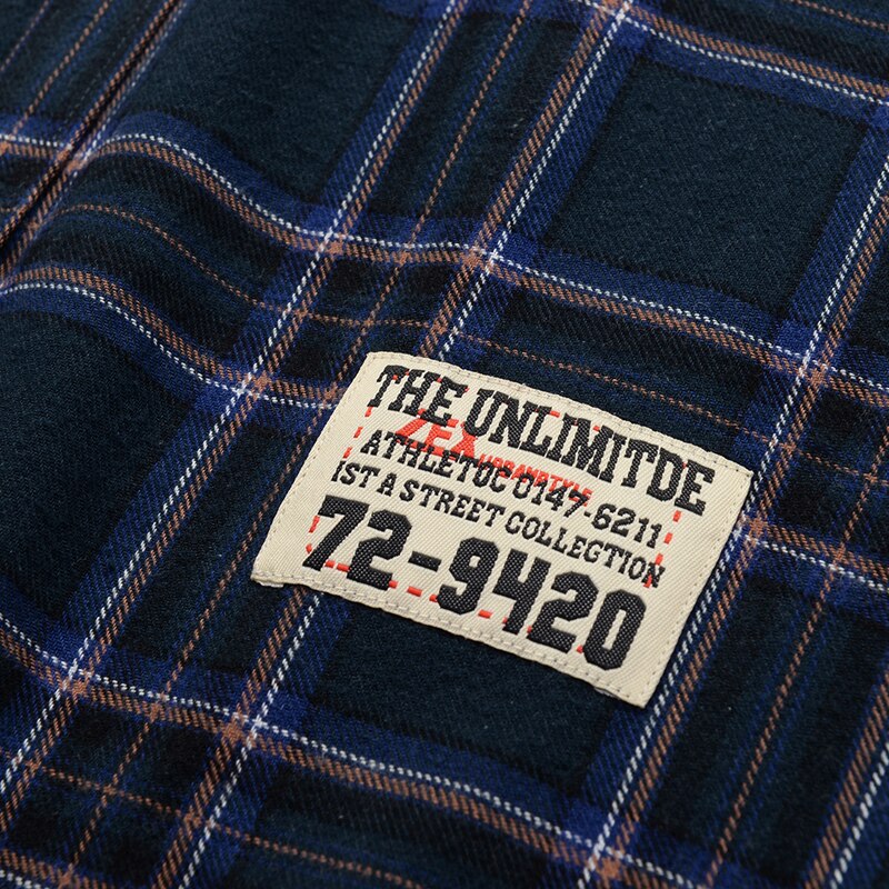 Plus size 5xl 6xl 7xl 8xl 9xl 10xl mænds casual mærke plaid skjorte 100%  bomuld business patch løse flannel skjorter herre