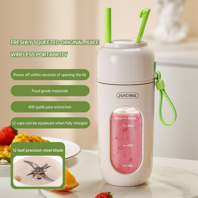 Wireless Juice Blender Cup - USB-C Fast charging portable milkshake machine, easy to clean personal juice cup, 20s quick mixing