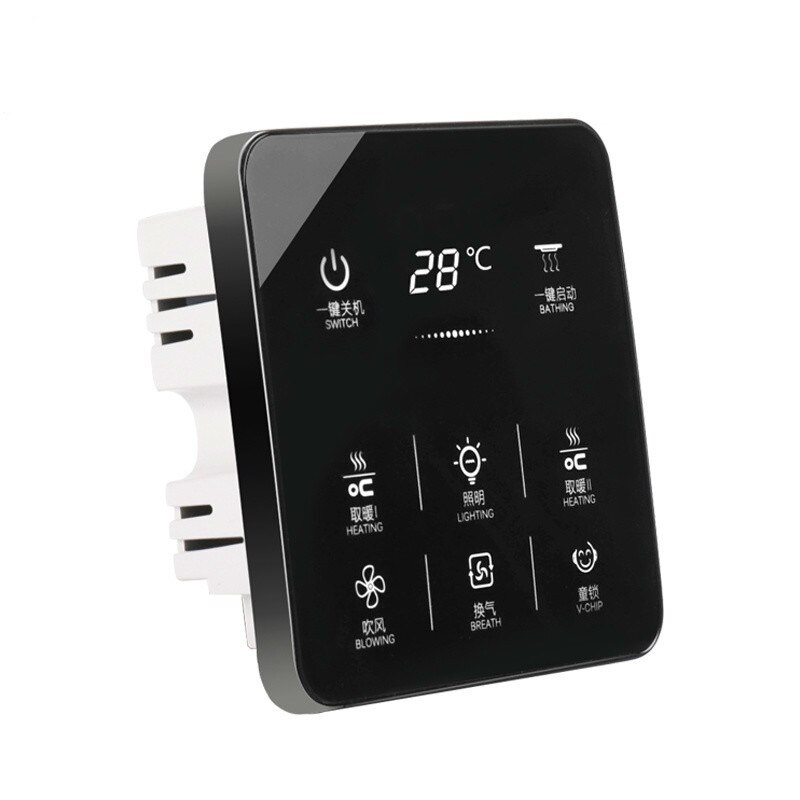 6 in 1 engelsk menu multifunktions smart touch yuba switch-stik 6- gangs badeværelse universal vandtæt smart touch-skærm 86*86mm