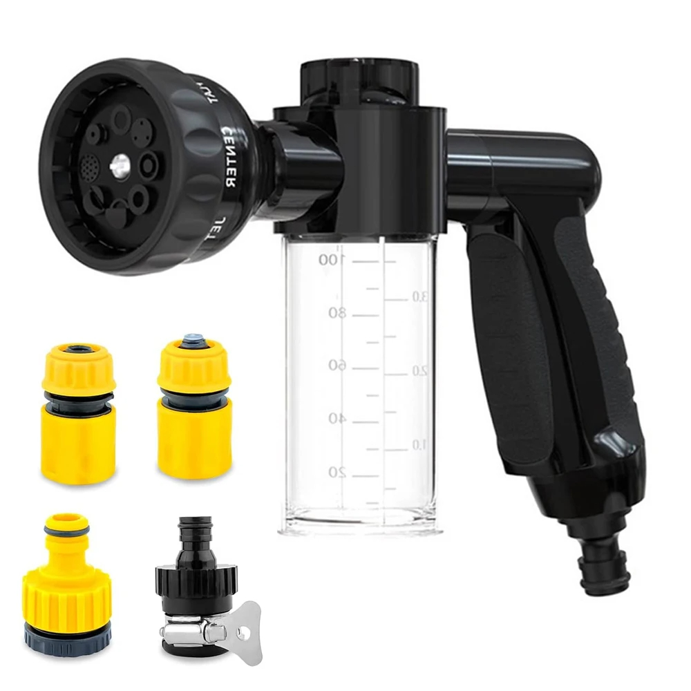 Pulvérisateur de douche pour chien 8 en 1, pistolet de pulvérisation de voiture de jardin, fixation de tuyau haute pression, distributeur de savon, buse de bouteille, outil de douche: jaune clair