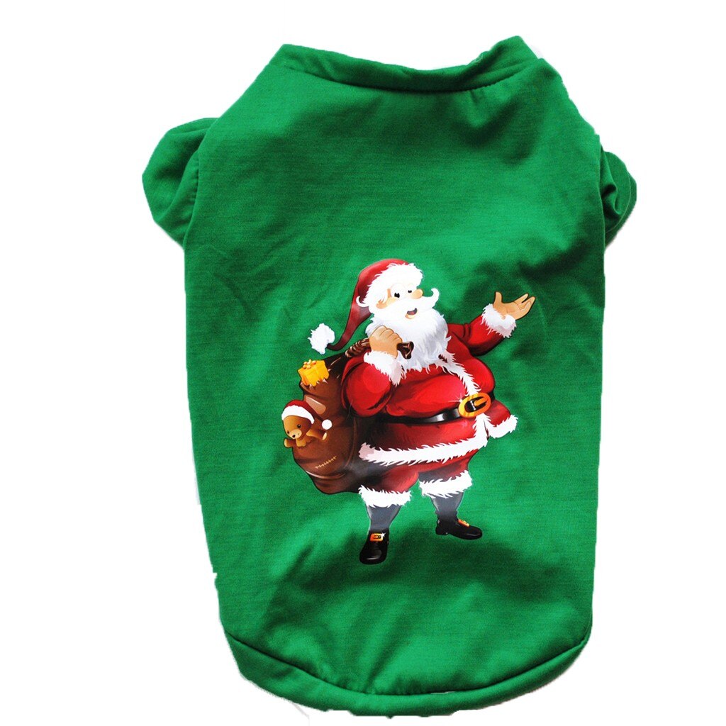 Christmas Pet dog Clothes Winter Christmas Print Clothes Pet Dog Long Sleeve Top Outfit Dog Clothing Cute Puppy Plus Size: Green / S