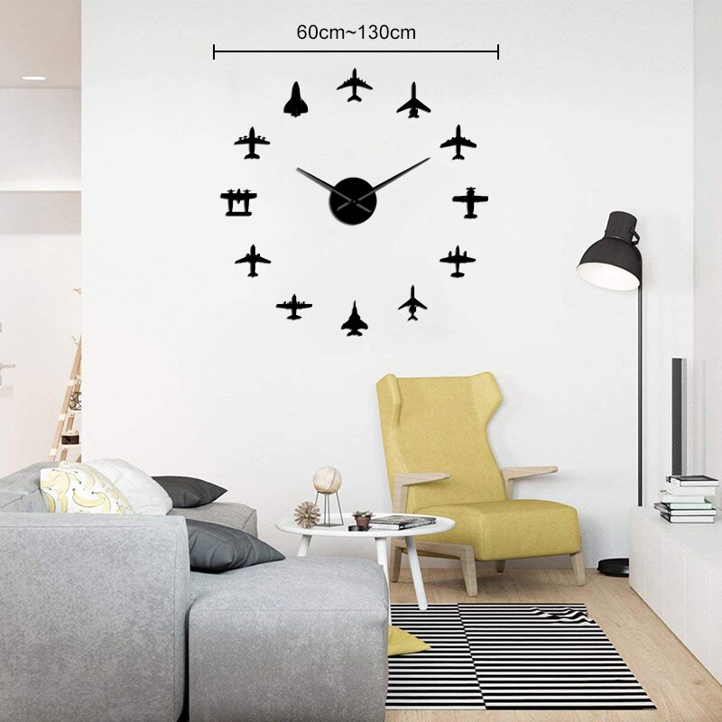 Aereo volante combattente Jet moderno orologio da parete gigante fai da te specchio superficie adesivo acrilico aereo orologio da parete aviatore pilota decorazioni per la casa