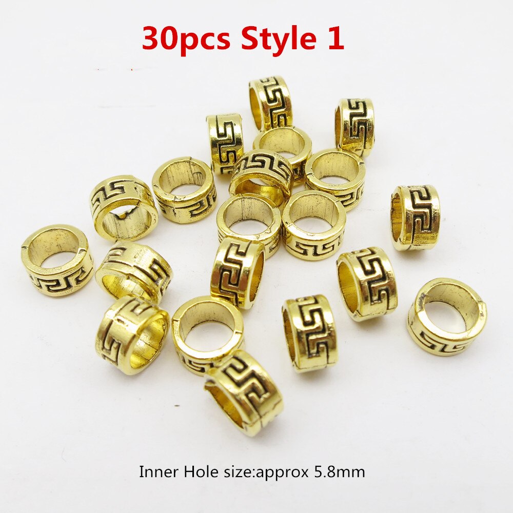 10 Uds., oro metal pequeño vikingo runa trenza de pelo dread rastas cuentas de barba, tubo anillos para Accesorios para peinados: 30pcs Style 1